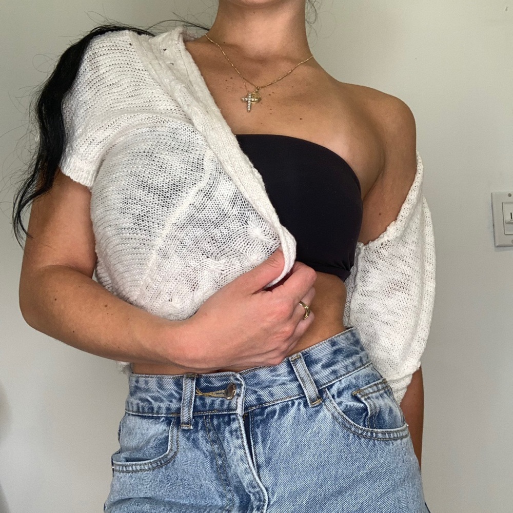 SHORT SLEEVE CROPPED SWEATER CARDIGAN